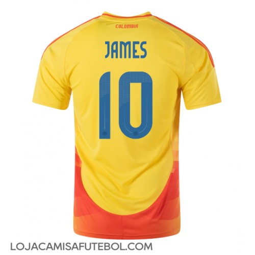 Camisa de Futebol Colômbia James Rodriguez #10 Equipamento Principal Copa America 2024 Manga Curta